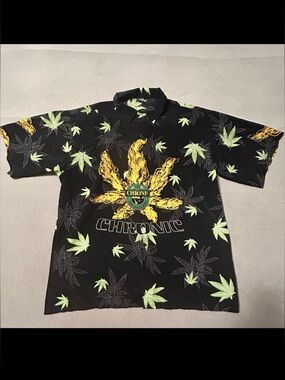 Vintage Cruizin Low Marijuana Pot Leaf Weed Chronic Button Shirt - Mens Size XXL